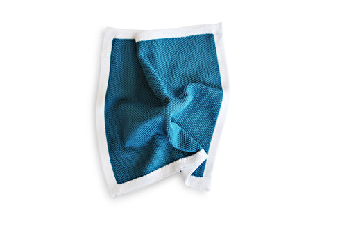 teal knitted tie with matching pocket square